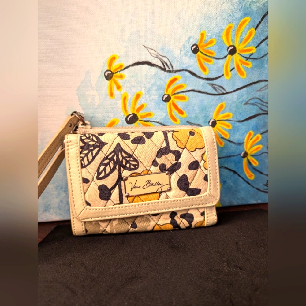 Vera Bradley Cream and Yellow Floral Wristlet Wallet